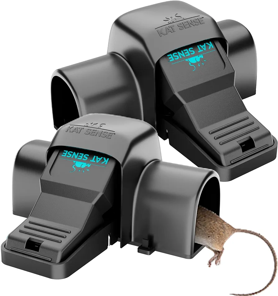 Kat Sense Covered Rat & Chipmunk Traps, Prevents Accidental Triggering with Tunneled Design, Quick Humane Kill, Indoor 'N Outdoor Mouse Snap Traps