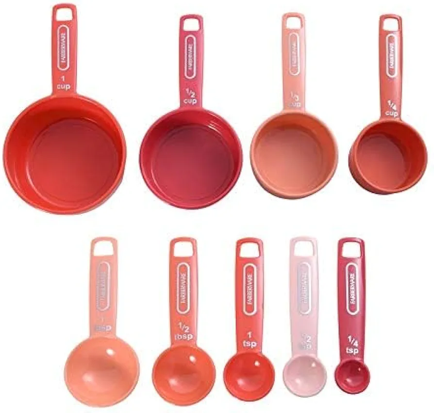 Farberware Measuring Cups and Spoons Set (9-Piece, Coral Ombre)