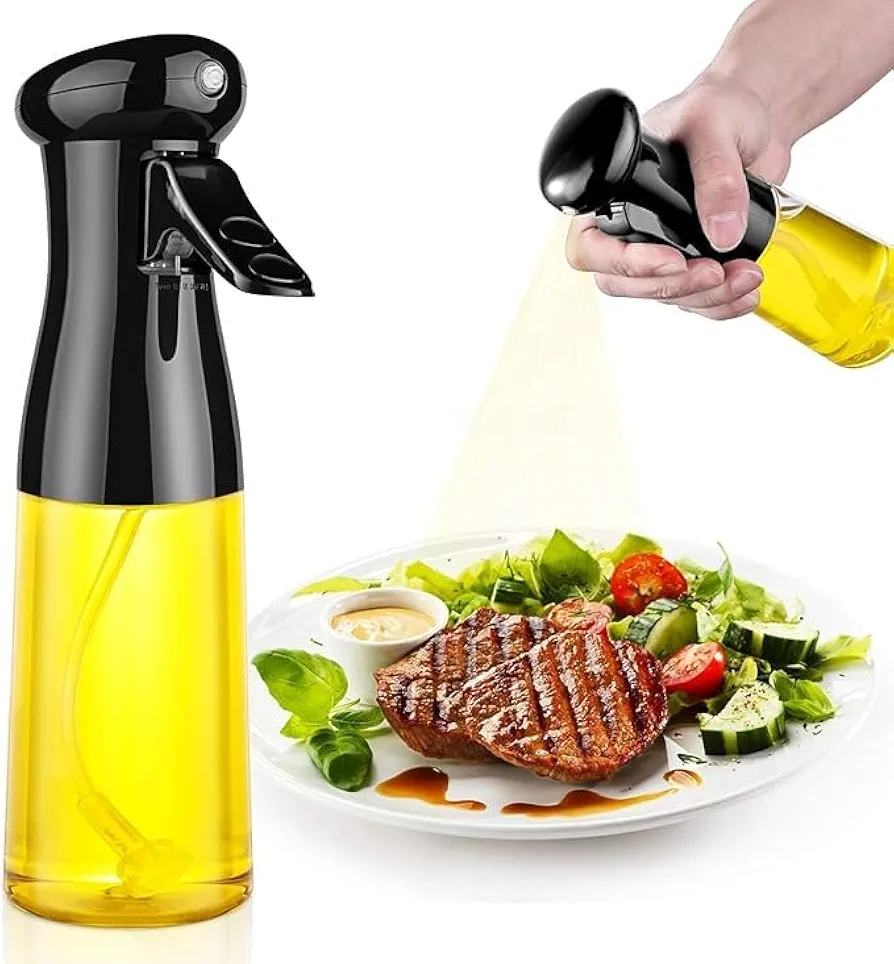 Oil Sprayer for Cooking, 210ml Glass Olive Oil Sprayer Mister, Olive Oil Spray Bottle, Kitchen Gadgets Accessories for Air Fryer, Canola Oil Spritzer, Widely Used for Salad Making, Baking (A-1)