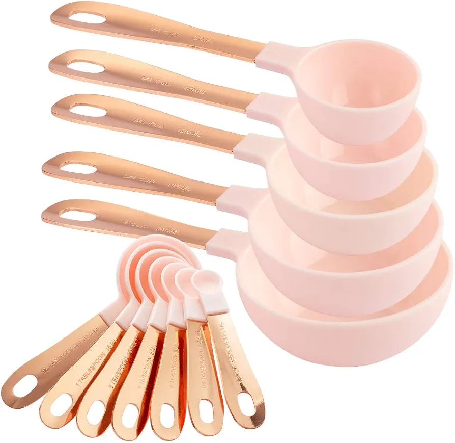 COOK WITH COLOR Measuring Cups Set and Measuring Spoon Set, Stainless Steel Handles, Nesting Kitchen Measuring Set, Liquid Measuring Cup Set, 12 PC Copper, Pink