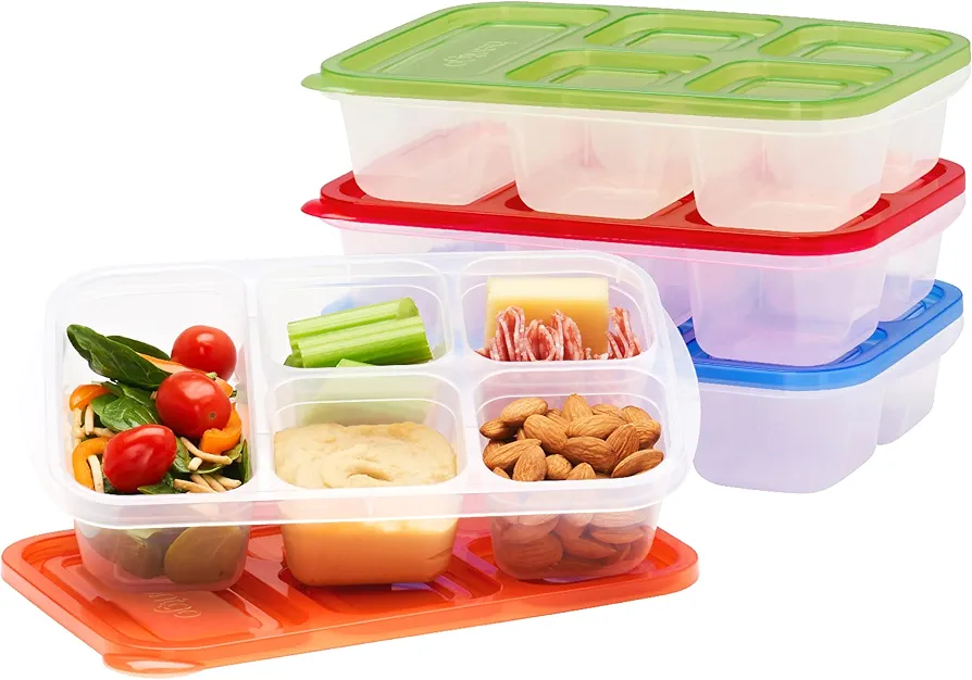 Bentgo Easyboxes - Reusable 5-Compartment Food Containers, Stackable 8-Piece Set, 4 Trays & 4 Lids, BPA-Free Food Storage for Meal Prep, School, & Work; Lunch Boxes with Patented Design (Classic)