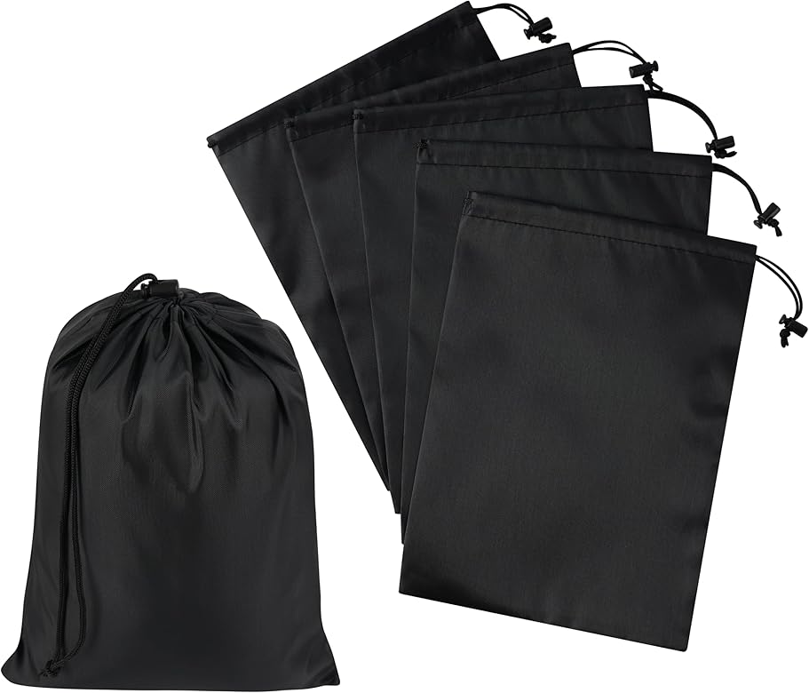 Drawstring Bag with Toggle - Nylon Cinch and Ditty Pouch - Six Pack (Black, 8 x 11 Inch)