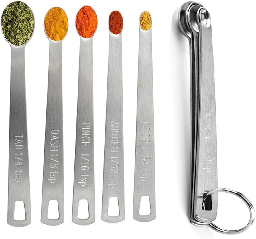 Measuring Spoons Set, Includes 1/4 tsp, 1/8 tsp, 1/16 tsp, 1/32 tsp, 1/64 tsp, Tablespoon and Teaspoon for Measure Liquid and Dry Ingredients, Food Grade Stainless Steel measuring Cups (5)