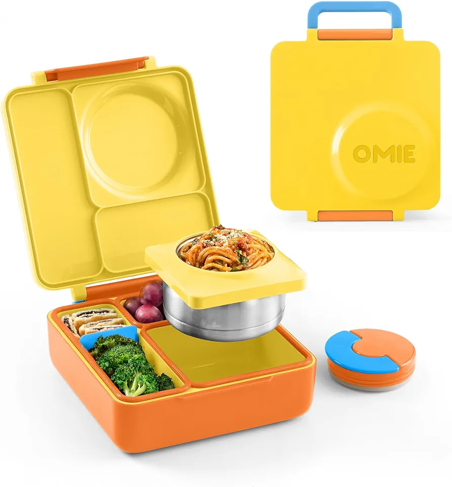 Omie OmieBox Bento Box for Kids - Insulated Bento Lunch Box with Leak Proof Thermos Food Jar - 3 Compartments, 2 Temperature Zones - (Sunshine) (Single)