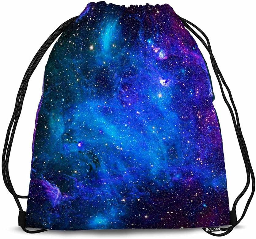 Galaxy Star Drawstring Bags Sports Bag Cosmic Starry Sky Mysterious Blue Violet Draw String Back Bag Men Women Adults 14x16.9 Inch