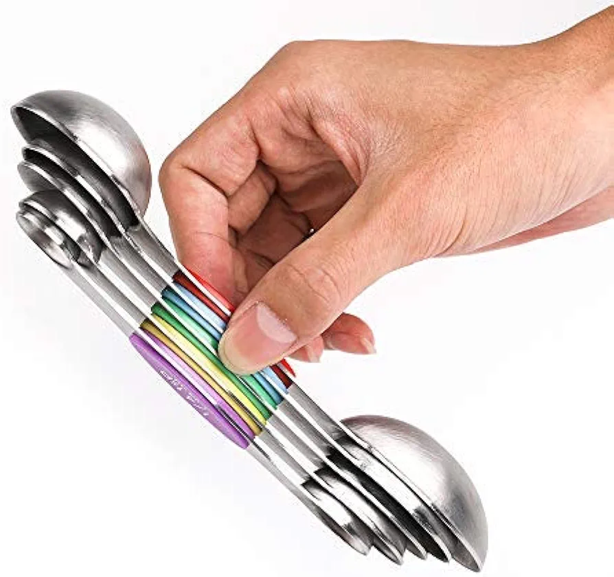 Magnetic Measuring Spoons Set Dual Sided Stainless Steel Set of 7 Stackable Magnetic Teaspoon Tablespoon for Measuring Dry and Liquid Ingredients (Color)