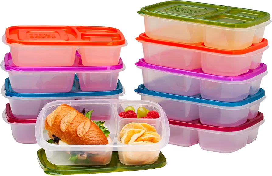 Bentgo Easyboxes - Original Stackable Lunch Boxes - Reusable 3-Compartment Food Containers for Kids and Adults - Bento Lunch Box for Meal Prep, School, & Work - BPA Free, Set of 10 (Classic)