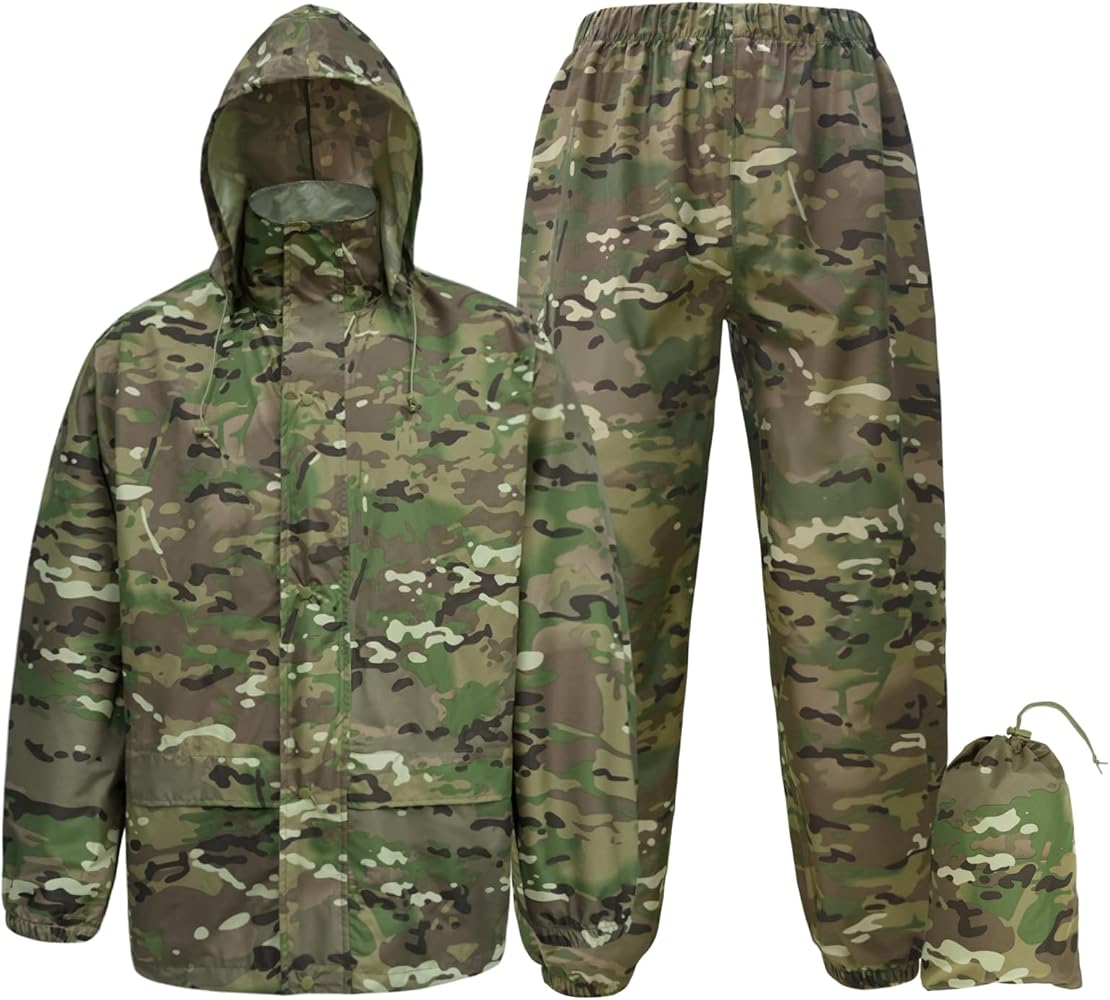 Rain Suits for Men Waterproof - Rain Jacket Pants Adults Rain Gear Lightweight Raincoat with Hood Hunting Camo