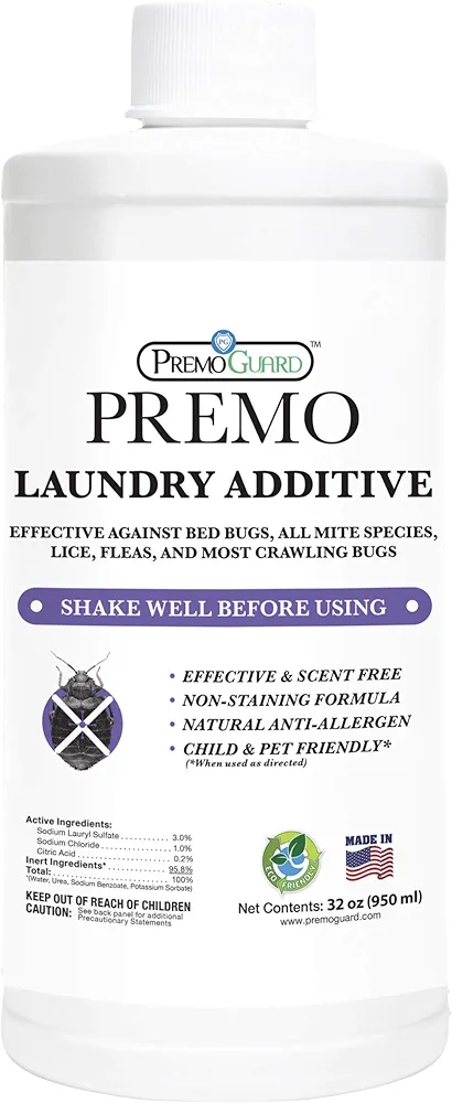 Premo Guard Bed Bug & Mite Laundry Detergent Additive 32 oz – Child & Pet Friendly – Stain & Odor Free – Best Natural Non-Toxin Treatment