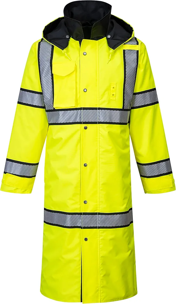 UH447 Waterproof Reversible Raincoat Hi Vis Reflective Long Safety Rain Jacket Yellow/Black, X-Large