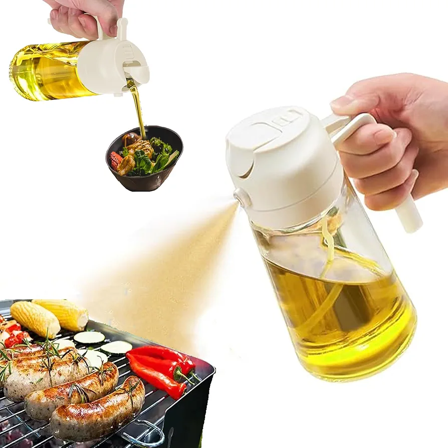 16oz Oil Sprayer for cooking,Olive oil Sprayer - Versatile Kitchen Tool for Healthy Cooking 2 in 1 Oil Dispenser Bottle -Suitable for Air Fryers, Salads, BBQs, Light Meals