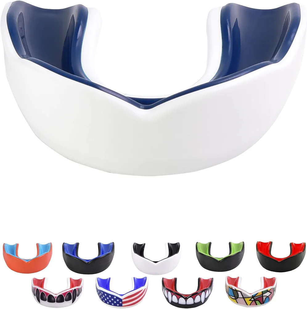 Adult Sports Mouth Guard (USA Flag & Fangs & 15 Best Colors to Choose from) - Mouthguard for Football, Boxing, Karate, Martial Arts, Rugby, MMA, Sparring, Hockey (Adult, Strapless)