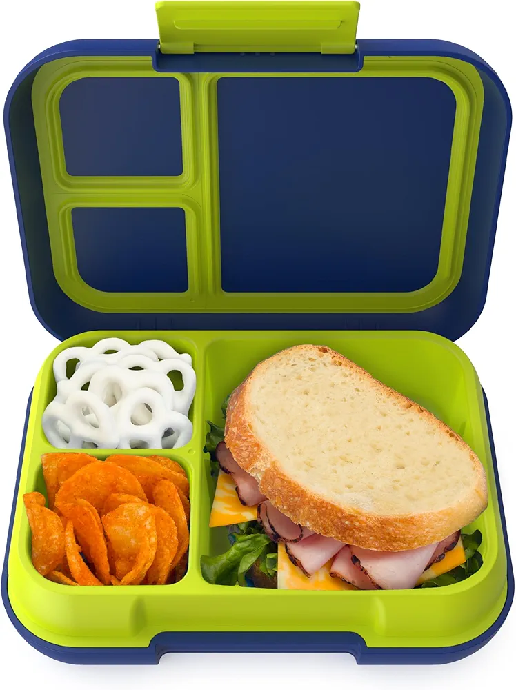 Bentgo Pop - Leak-Proof Lunch Box & Removable Divider for Ages 8+ & Teens - Lunch Container Holds 5 Cups of Food; 3-4 Compartments; Microwave/Dishwasher Safe; 2 Year Warranty (Navy Blue/Chartreuse)