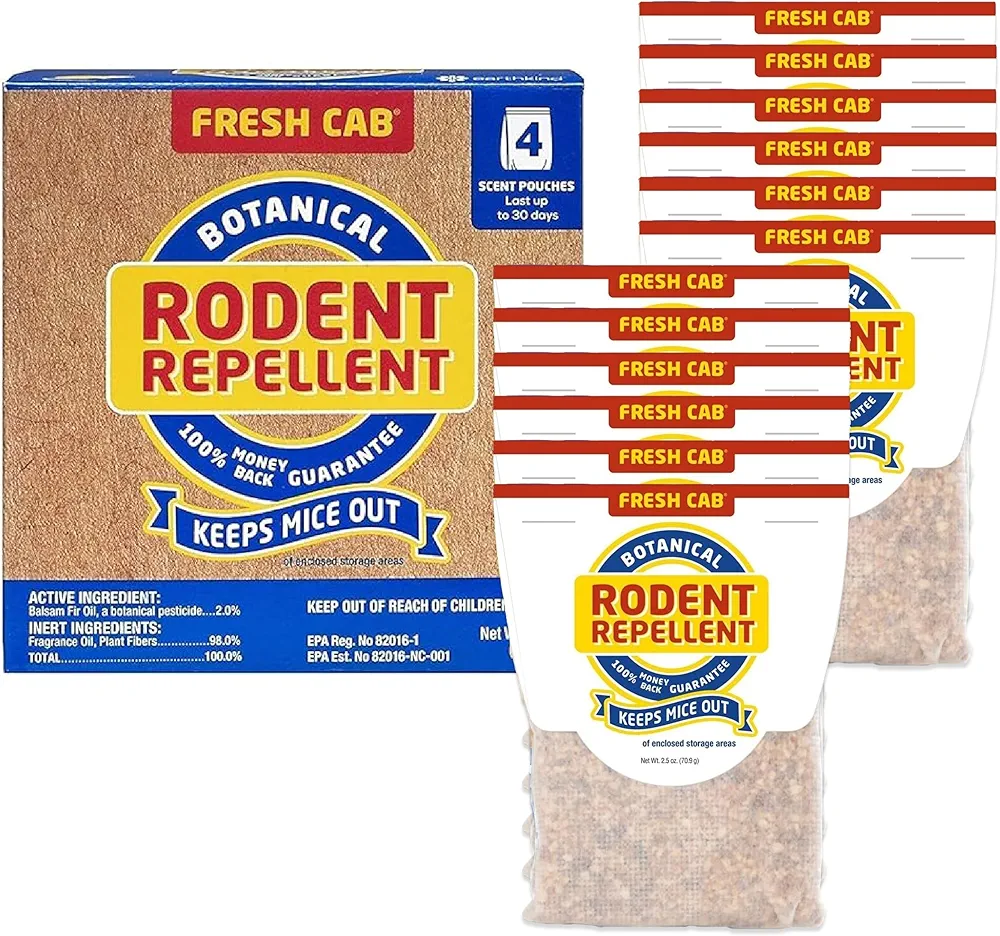 Fresh Cab Botanical Rodent Repellent - Environmentally Friendly, Keeps Mice Out, 12 Scent Pouches