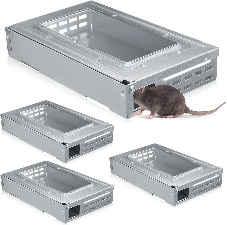 Qualirey 4 Pack Multi Catch Mouse Trap Clear Top Humanized Mouse Trap Rodent Mouse Trap for Indoor Outdoor Rat Control Pet and Security (Silver)