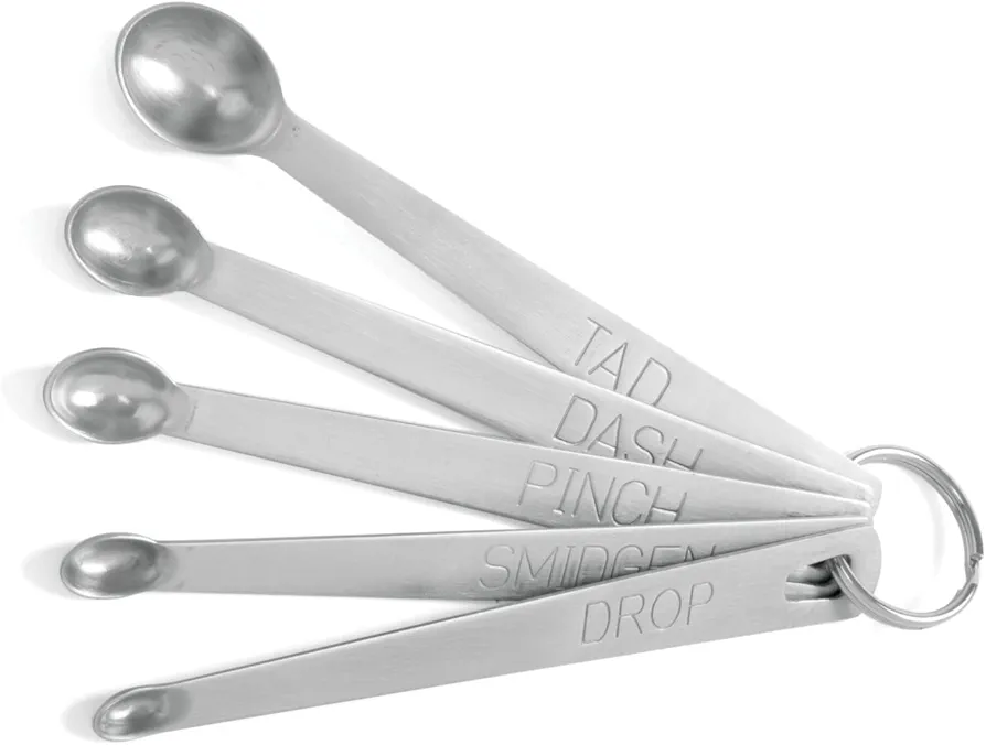 Norpro Mini Stainless Steel Measuring Spoons, Set of 5 (tad, dash, pinch, smidgen and drop), 5" x .5" x .5"