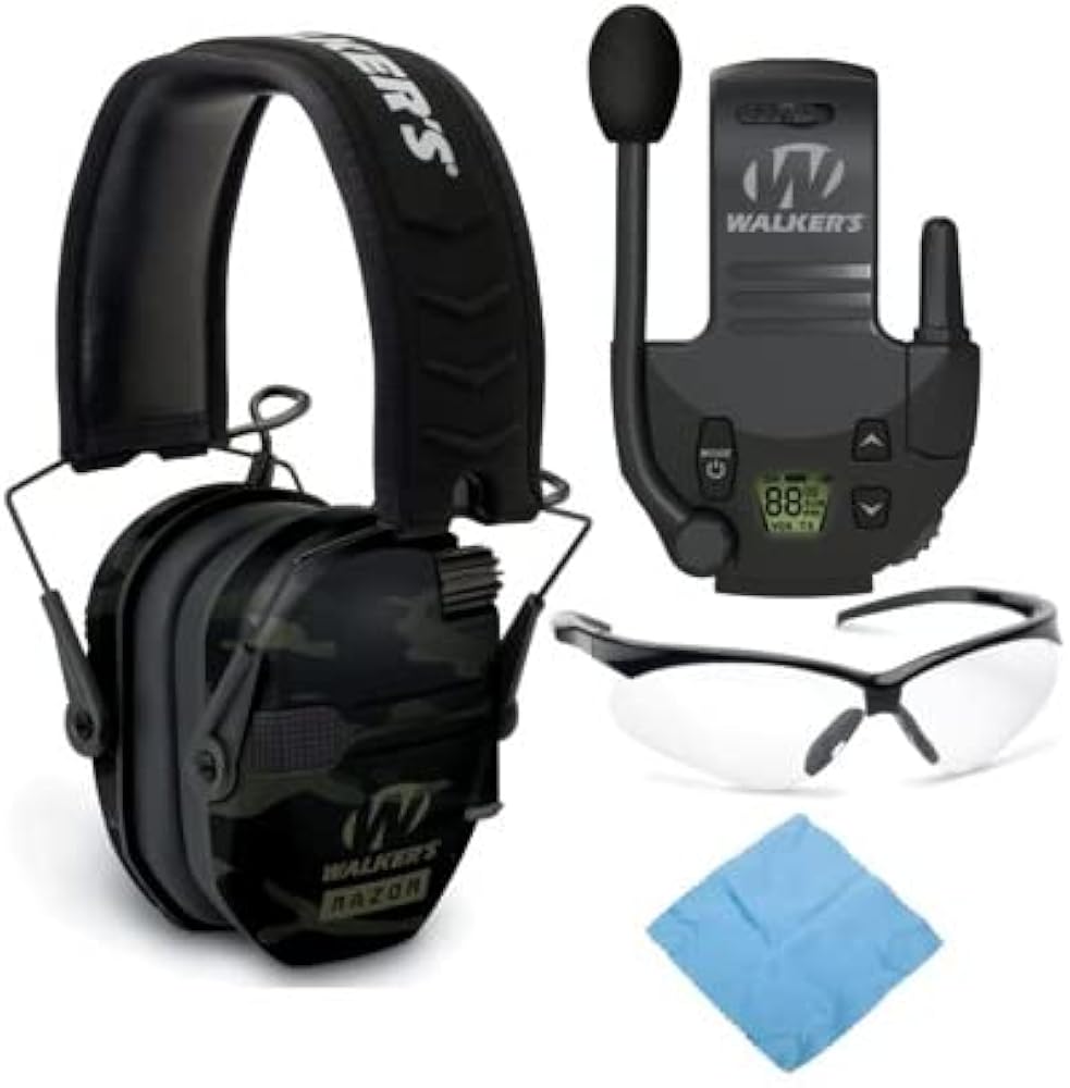 Walker's Razor Slim Shooting Earmuffs-Take America Back Series Bundle with Walkie Talkie and Glasses