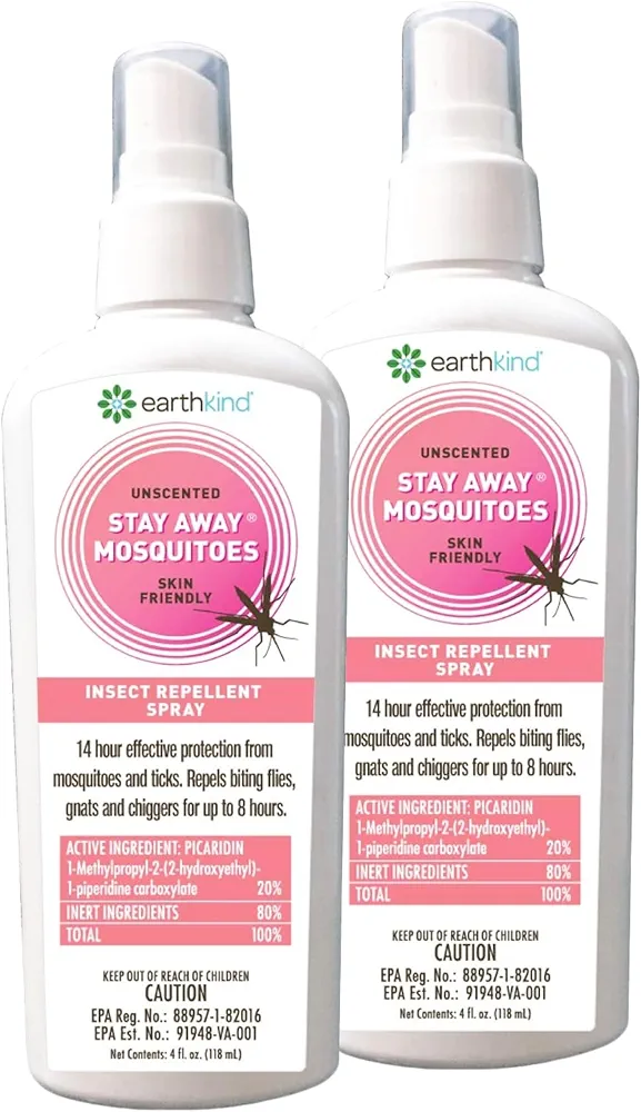 EarthKind Stay Away Mosquitoes Insect Repellent - Plant-Based, Unscented Mosquito Body Spray with Picaridin - Up to 14-Hour Protection - Safe for Children When Used As Directed - 4-Oz (2-Pack)