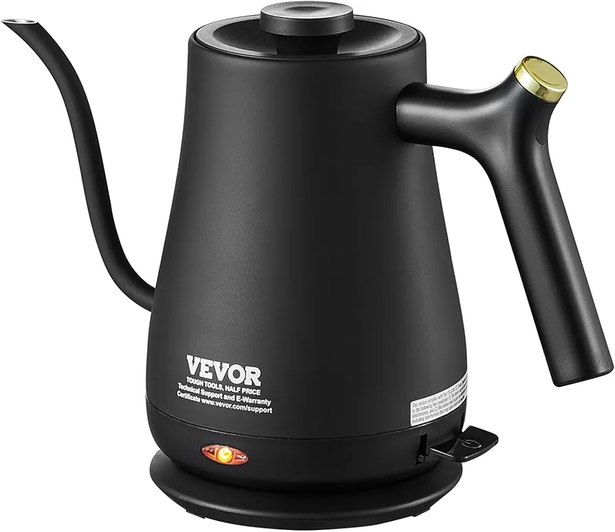 VEVOR Electric Gooseneck Kettle 1L, 1200W Fast Heating Gooseneck Pour Over Coffee Tea Kettle, 304 Food Grade Stainless Steel Hot Water Boiler Heater with Auto Shut-off, Boil-Dry Protection