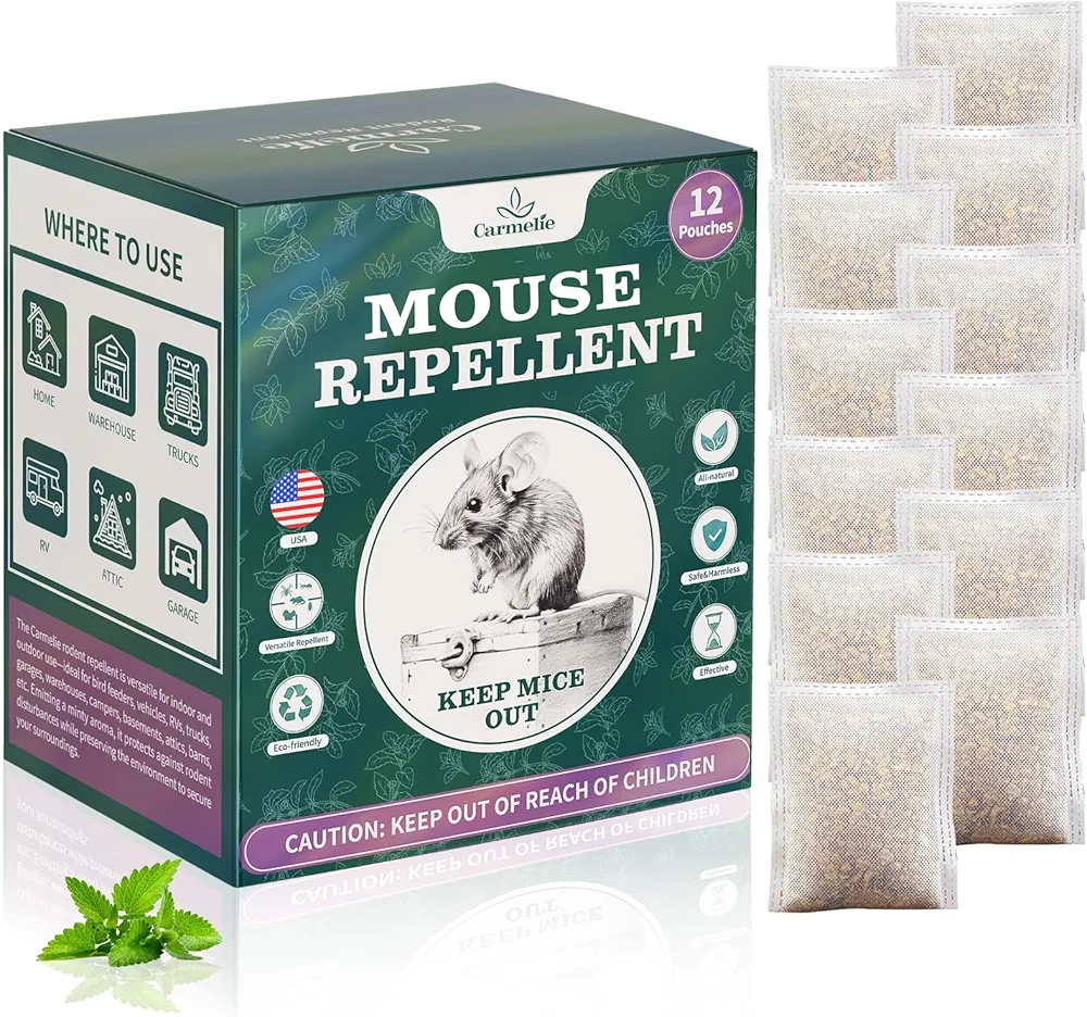 12 Pack Peppermint Oil to Repel Mice Natural for Home and Garden Protection- Pest Control Pouches for Repel Rats, Squirrels, Roaches, Ants, Spiders & Other Pests