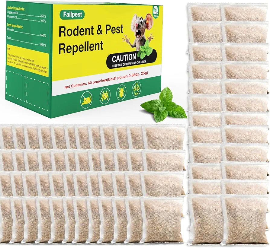 Mouse Rat Deterrent Pouches, Natural Plant Peppermin Oil Rodent Mice Repellent, Effective Against Raccoons & Squirrelsfor Home, RV, Yard, Basement, Vegetable Gardens