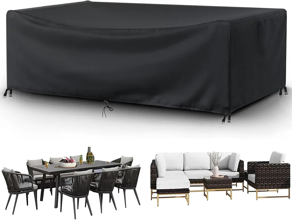 Patio Furniture Covers Outdoor Table Cover Waterproof Rectangular 420D Garden Dining Table Cover Wind Dust Proof Anti-UV Patio Sectional Couch Cover Table and Chair Set Covers 90"Lx65"Wx28"H Black