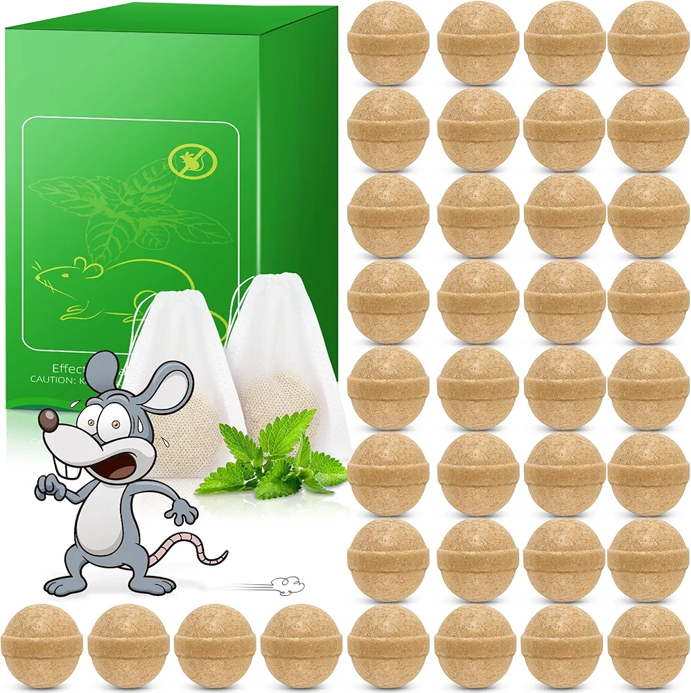 36 Pack Mouse Repellent Indoor, Peppermint Mice Repellent for House, Rodent Deterrent Balls for Mice, Rat, Spider, Roach, Keeping Rodents Out of Car, RV, Garage, Attic, Basement - Human & Pet Safe