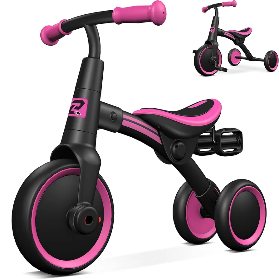 2-in-1 Kids Balance Bike and Tricycle for 18 Months to 3 Years, Easy Assembly, Balance Bike for 2 Year Old with Built-in Pedal Storage, Toddler Tricycle with Sturdy Frame, Pink