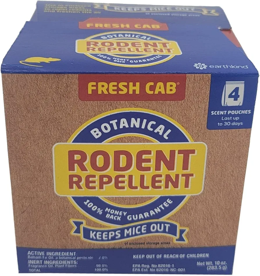 Fresh Cab Rodent Repellent - Botanical Pest Control for Indoor Use - Safe for Kids & Pets When Used As Directed - Made with Plant Fibers, Balsam Fir Essential Oil & Fragrance - 4-Pack