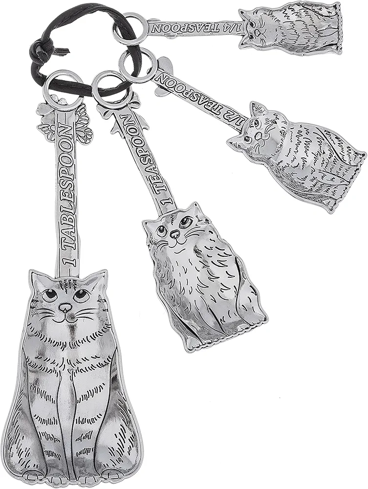 Ganz Family Of Cats Polished Silver Tone Zinc Alloy Measuring Spoons, 4-Piece Set