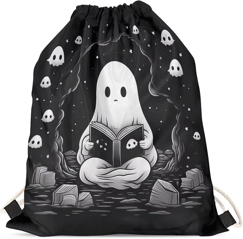 Upetstory Ghost Drawstring Backpack Gym Draw String Bag Lightweight Cinch Sackpack for Women Teen Girls Kids Travel Storage Pouch Shopping Beach Halloween Holiday Party Gifts