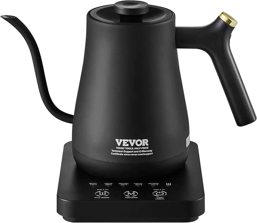 VEVOR Electric Gooseneck Kettle 1L, Temperature Control Pour Over Coffee Kettle with 5 Variable Presets, 304 Food Grade Stainless Steel Hot Water Tea Boiler & Boil-Dry Protection, Keep Warm, 1200W