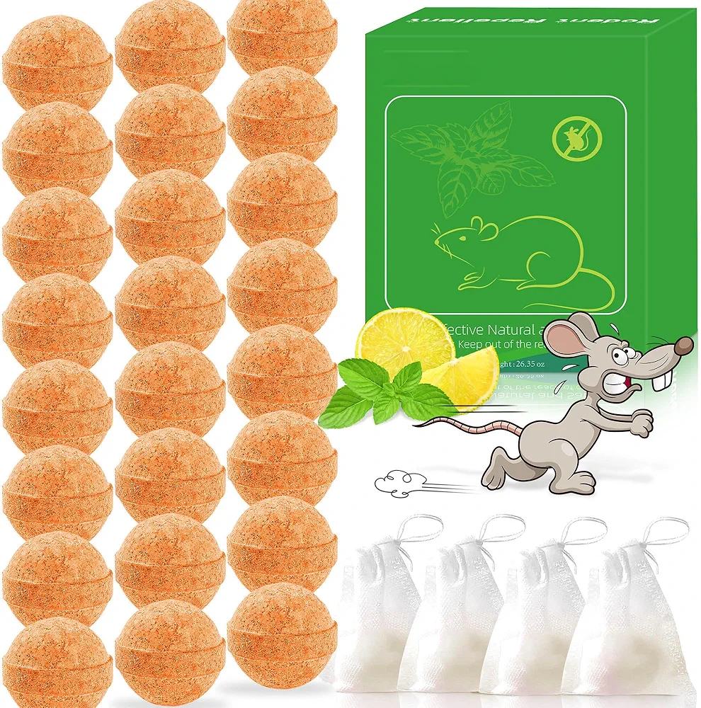 24 Pack Rodent Mice Repellent Balls - Natural Mouse Repellent Indoor/Outdoor, Peppermint Oil Mice Deterrent Keeps Mice and Rats Away, Safe for Car Engines, House, Garage, RV, Yard, Attic