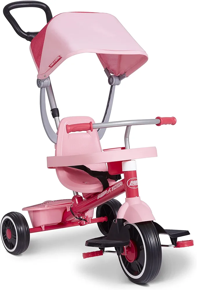 Radio Flyer Pedal & Push 4-in-1 Stroll 'N Trike, Pink Tricycle, Tricycle for Toddlers Age 1-5, Toddler Bike (Amazon Exclusive), Large