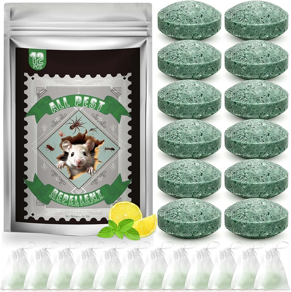 Rodent Mice Repellent, 12Pcs Peppermint Oil Mouse Repellent Balls for Rats Mice Deterrent, Keep Rodents Out of House Indoor Outdoor, Safe for Humans & Pets, Roache Ant Bug Spider Rat Control