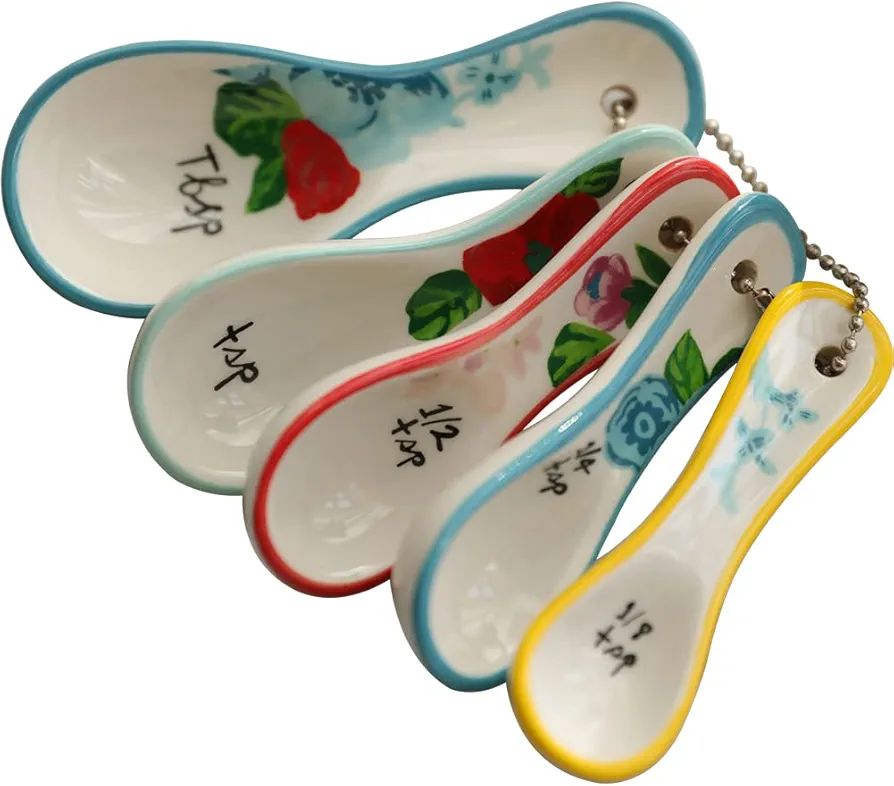 WAYUTO 5Pcs Ceramics Baking Measuring Spoons Set Dishwasher Safe Cute Flower Teaspoon Dry & Liquid Ingredients Decorative Kitchen Baking Spoons 1 Tbsp 1 TSP 1/2 TSP 1/4 TSP 1/8 TSP