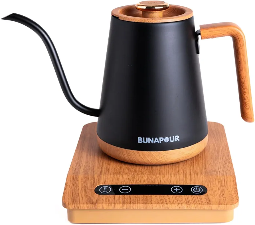 ±1℉ Accuracy Electric Gooseneck Kettle, 1200W Coffee Kettle, 0.8L Kettle, Rapid Heating, Matte Black with Wood Handle, Strix Controller