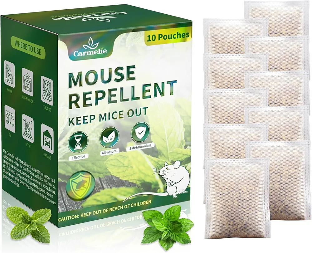 Mouse Repelling Pouches, Mice Repelling Indoor, Mouse Repelling for House with Peppermint Oil to Repel Mice, Rodents, Squirrels, All Natural Rodent Pouches for Indoor Outdoor, 10 Pouches