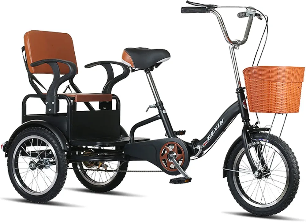 Outroad Adult Tricycle, 16 inch Cruiser Trike, Foldable Bicycle for Elderly 3 Wheel Bikes with Back,Cargo Basket and Comfortable Seat for Seniors, Women, Men for Shopping Picnic Outdoor Sports