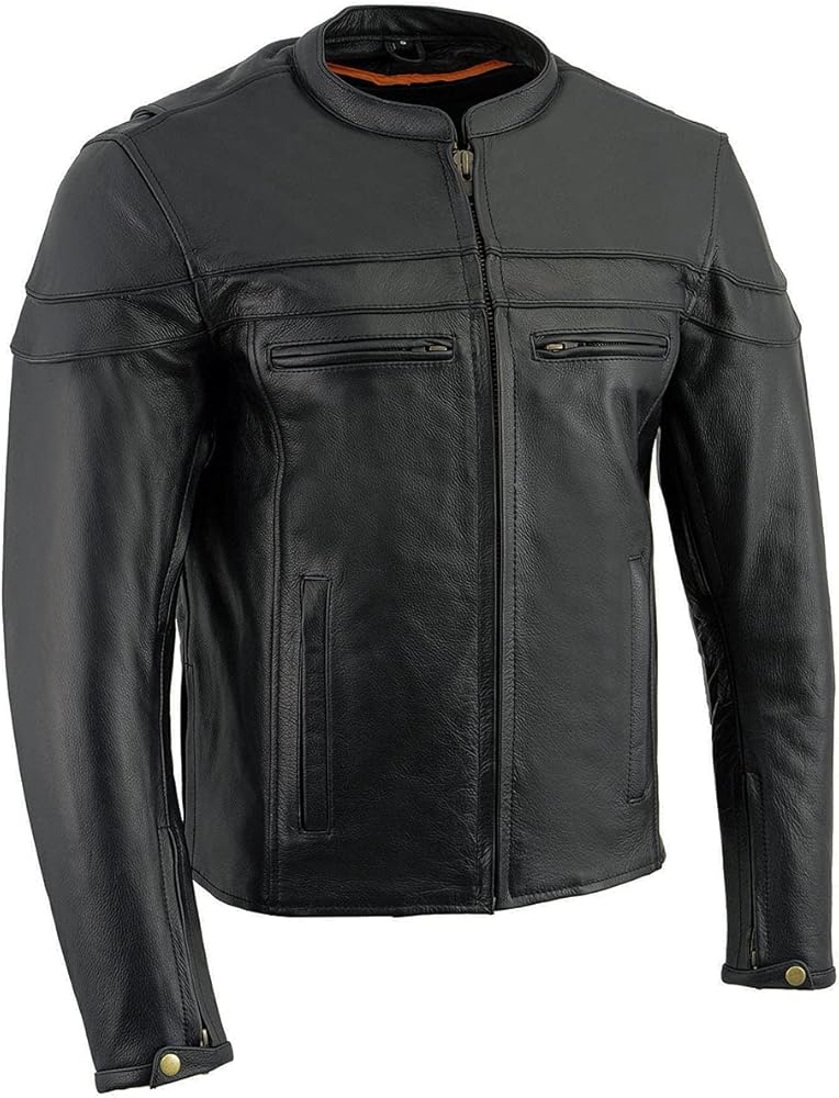 Milwaukee Leather LKM1725 Men's Black Leather Sporty Crossover Scooter Motorcycle Jacket w/Reflective Piping