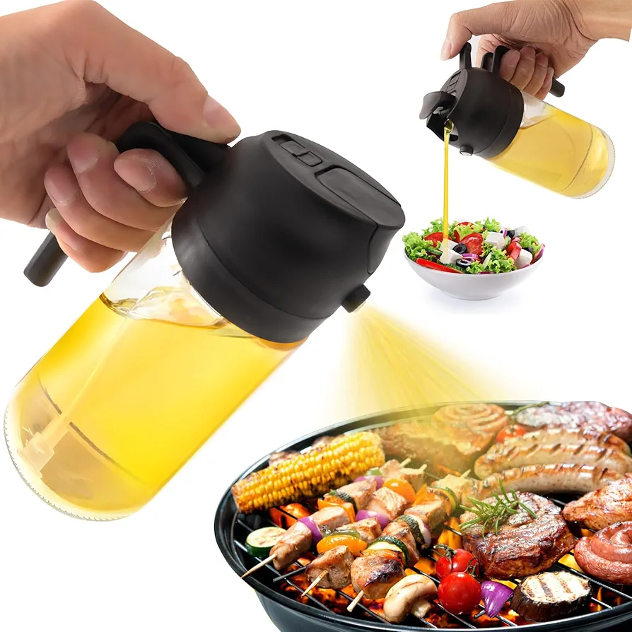 2 in 1 Glass Oil Sprayer & Dispenser, 470ml Glass Olive Oil Sprayer,Cooking Oil Sprayer,Salad,16oz Oil Sprayer for Oil Bottle - Kitchen Gadgets