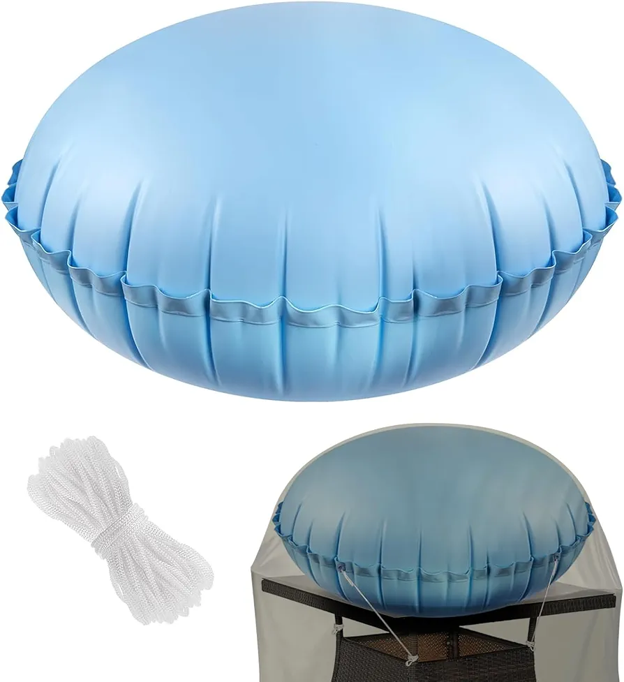 MADHOLLY Dome Patio Furniture Cover Airbag- 54In Dia Reusable Weather Resistant Dome Airbag with Ropes to Fix- Picnic Table Airbag Patio Table Cover Support for Outdoor Patio Furniture, Blue