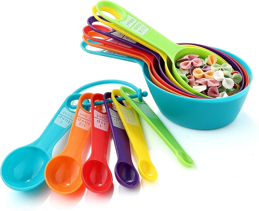 12PCS Measuring Cups, Little Cook Colorful Measuring Cups and Spoons Set, Stackable Measuring Spoons, Nesting Plastic Measuring Cup, kitchen Measuring Set for Baking & Cooking (6+6, Multi Colors)