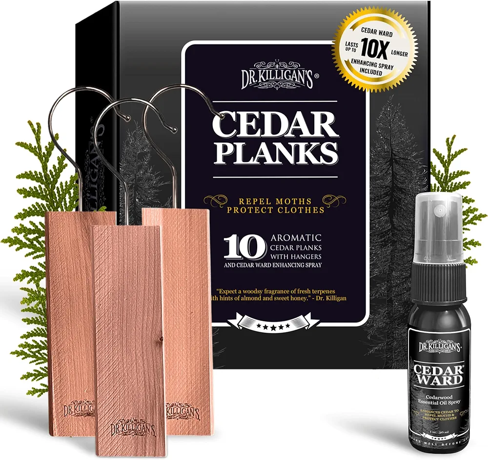 Dr. Killigan's Cedar Planks - Cedar Blocks for Clothes Storage, Alternative to Moth Balls for Closet, Good Cedar Closet Freshener, Best Moth Repellent for Clothes, Harvested in USA (10-Pack)