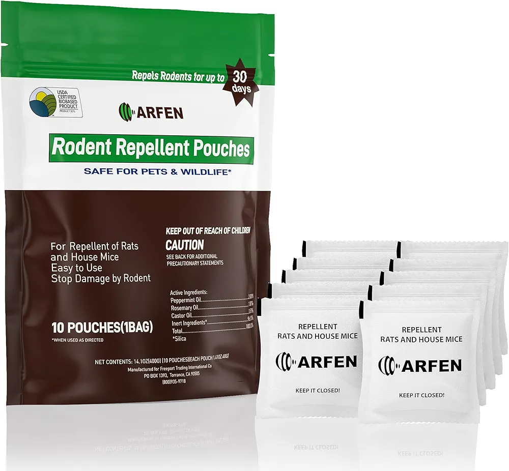 Rodent Repellent Pouches, Peppermint Oil, All Natural, Plant Powered, Repel Mice and Rat, Squirrels, Mouse Repellent, Keep Mice Out from Indoor/Car/RV/Boat/Garage/Cabin,20 Pouches