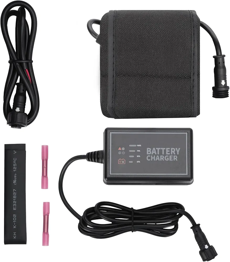 10Ah Battery Power Kit, Portable Lithium-ion Water Resistant Battery Pack Powered with 110 Volt Charger and Device Connection Accessories (PPK-10Ah) | Kayak Fishing Accessories