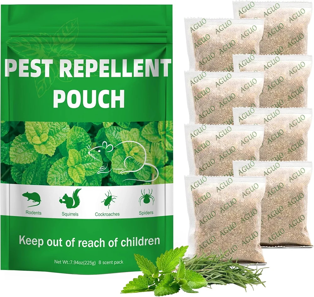 8 Natural Mouse Repellent Pouches, Peppermint Oil Mice Repellent Indoor for Mice, Pest Control Pouches for Roaches, Squirrels, Rodent, Mouse Deterrent for Keep Mice Out, Rat Repellent for House