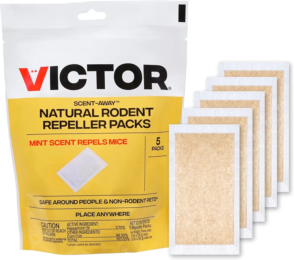 Victor M805 Scent-Away Natural Rodent Repeller – Peppermint Oil Mouse and Rat Repellent – 5 High-Strength Rodent Repelling Sachets Included