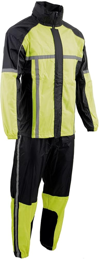 Milwaukee Leather MPM9510 Men's Black Water-Resistant Motorcycle Rain Suit with Hi Vis Reflective Tape