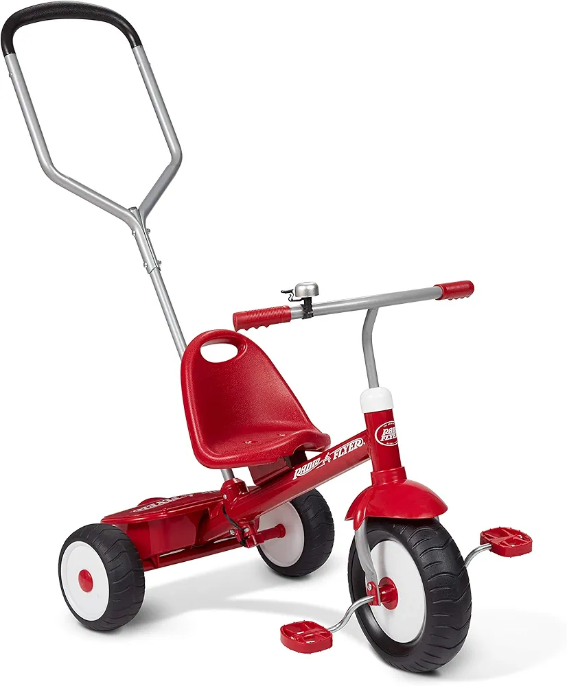 Radio Flyer Deluxe Steer & Stroll Kids Tricycle, Toddler Trike for Ages 2-5, Red